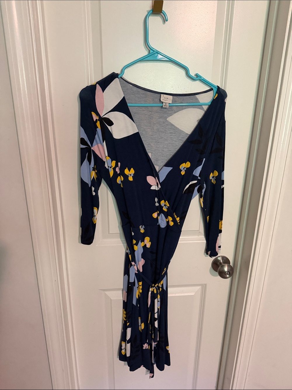 a new day Navy Floral Wrap Dress with Pink and Yellow Accents
